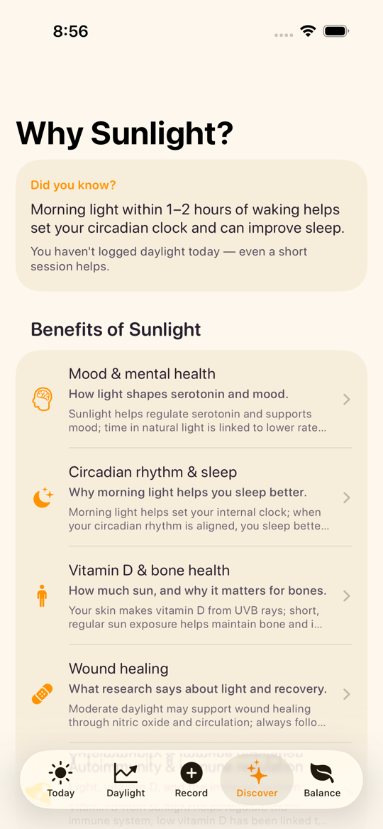 Sunny Day Discover view screenshot