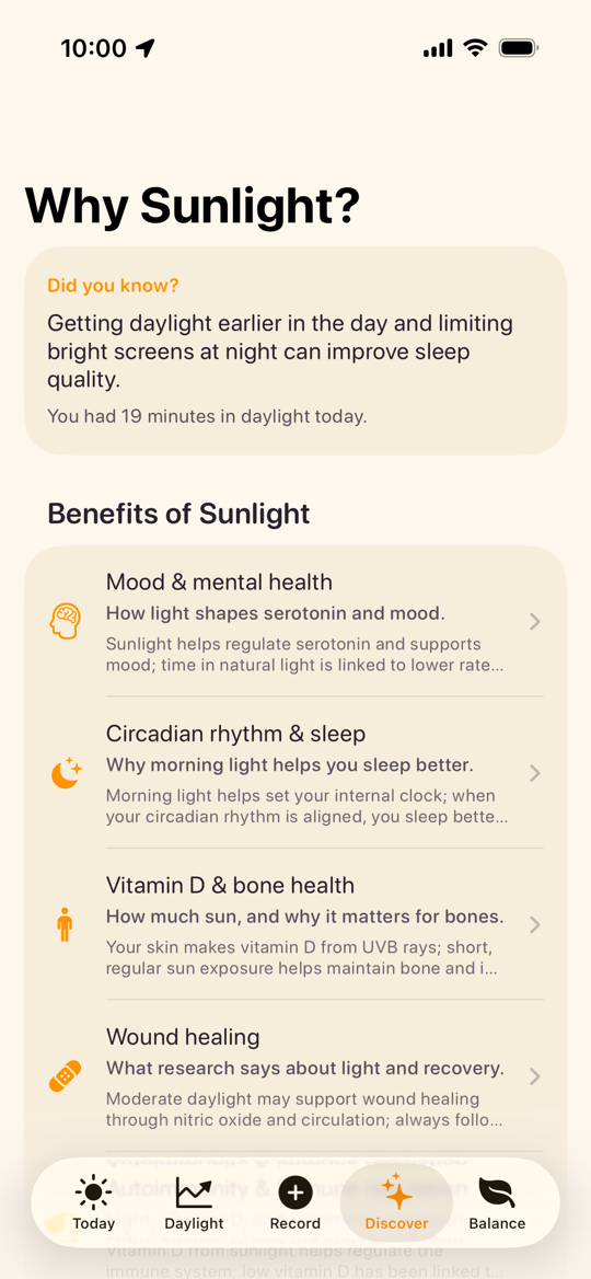SunnyDay Discover view screenshot
